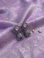 Silver Oxidized White and Purple Jhumka
