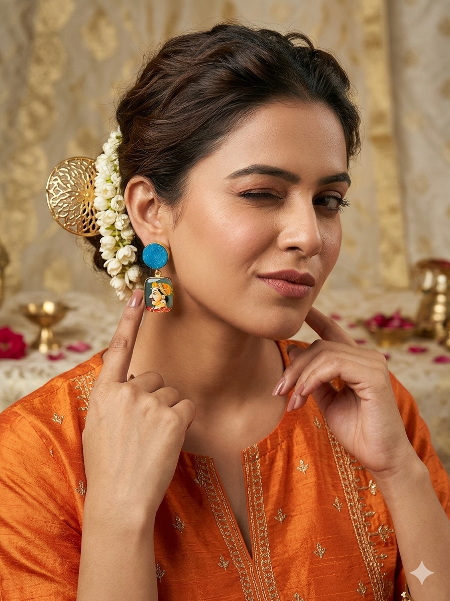 Tanjore Painted Stone Earring