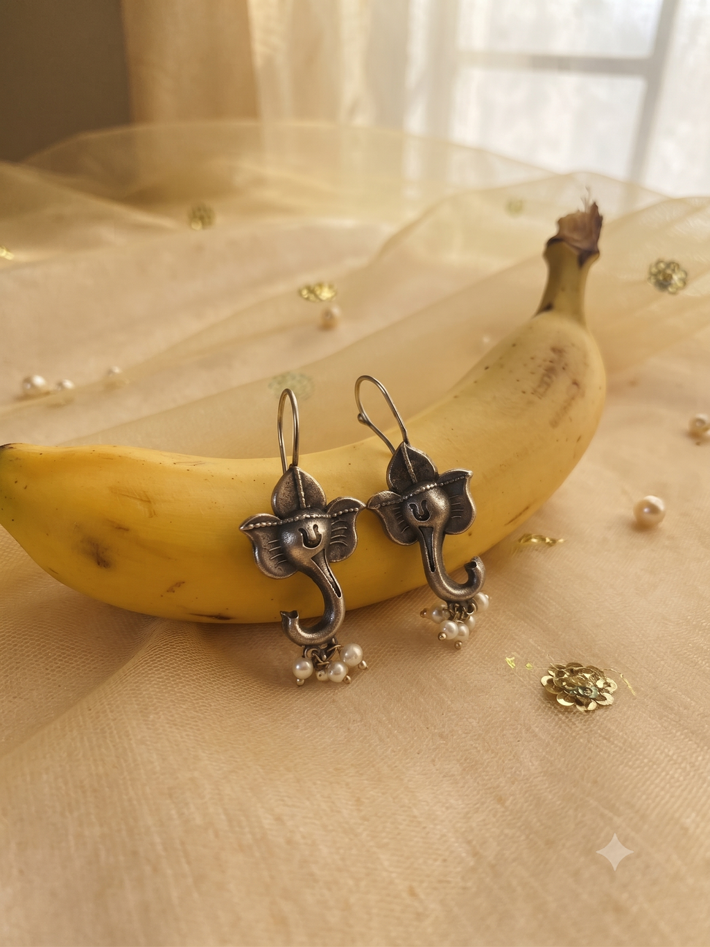 Silver Oxidized Ganesha Earring