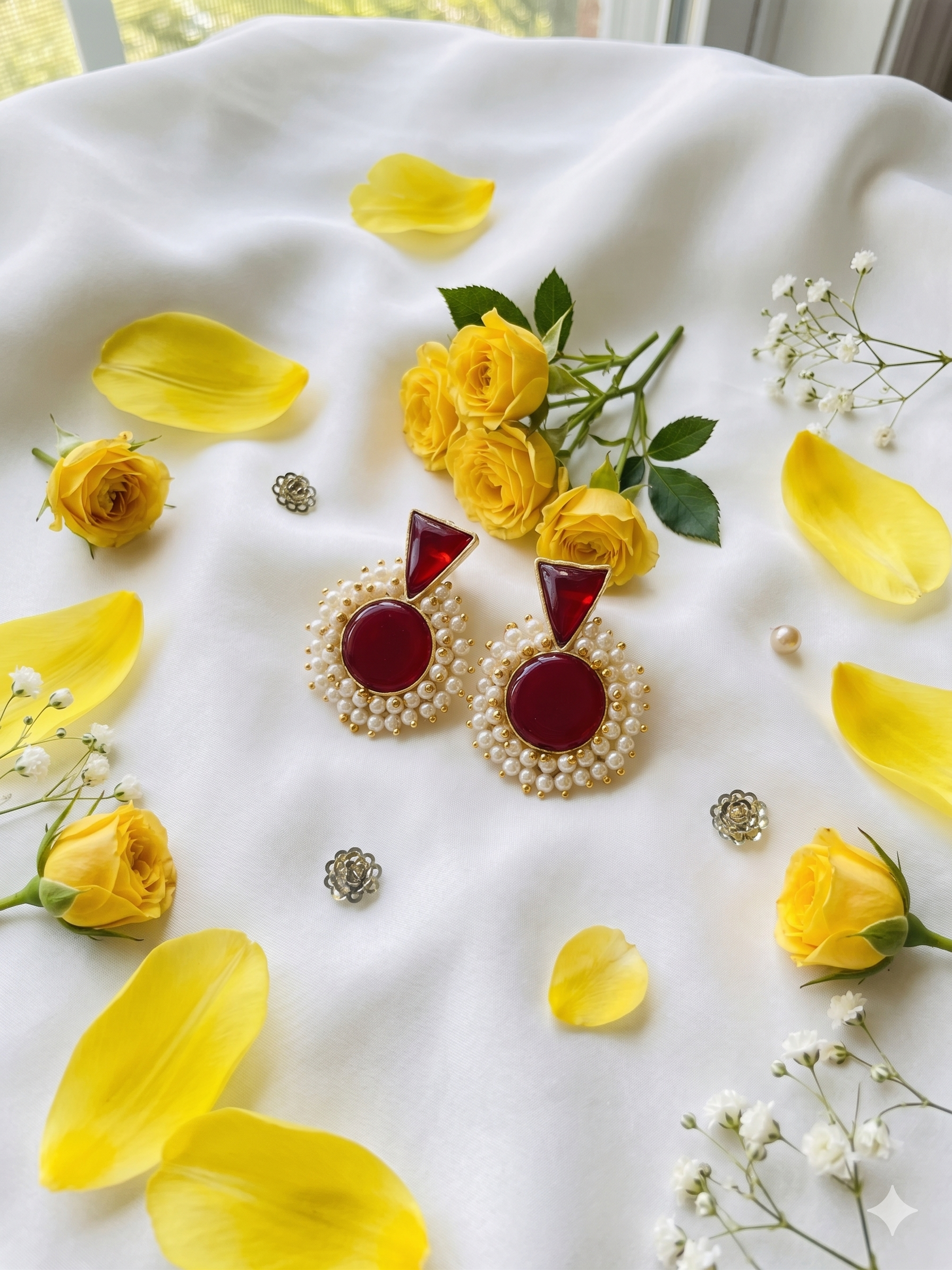 Maroon Cluster Pearl Earring