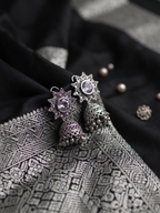 Silver Oxidized Pink Stone Jhumka