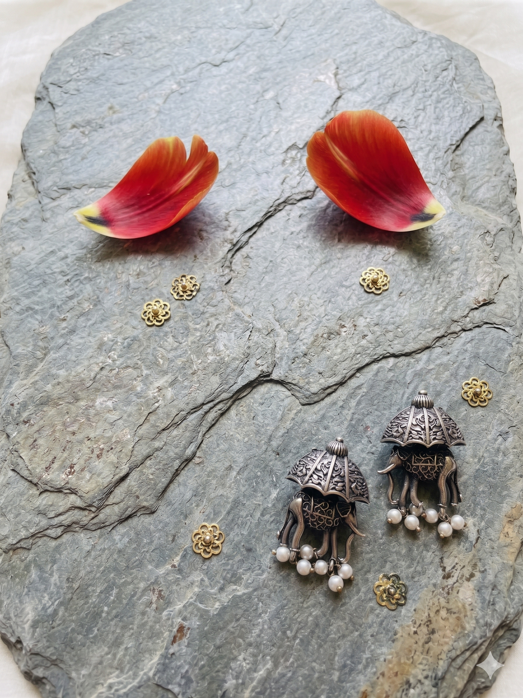 Silver Oxidized Elephant Earring