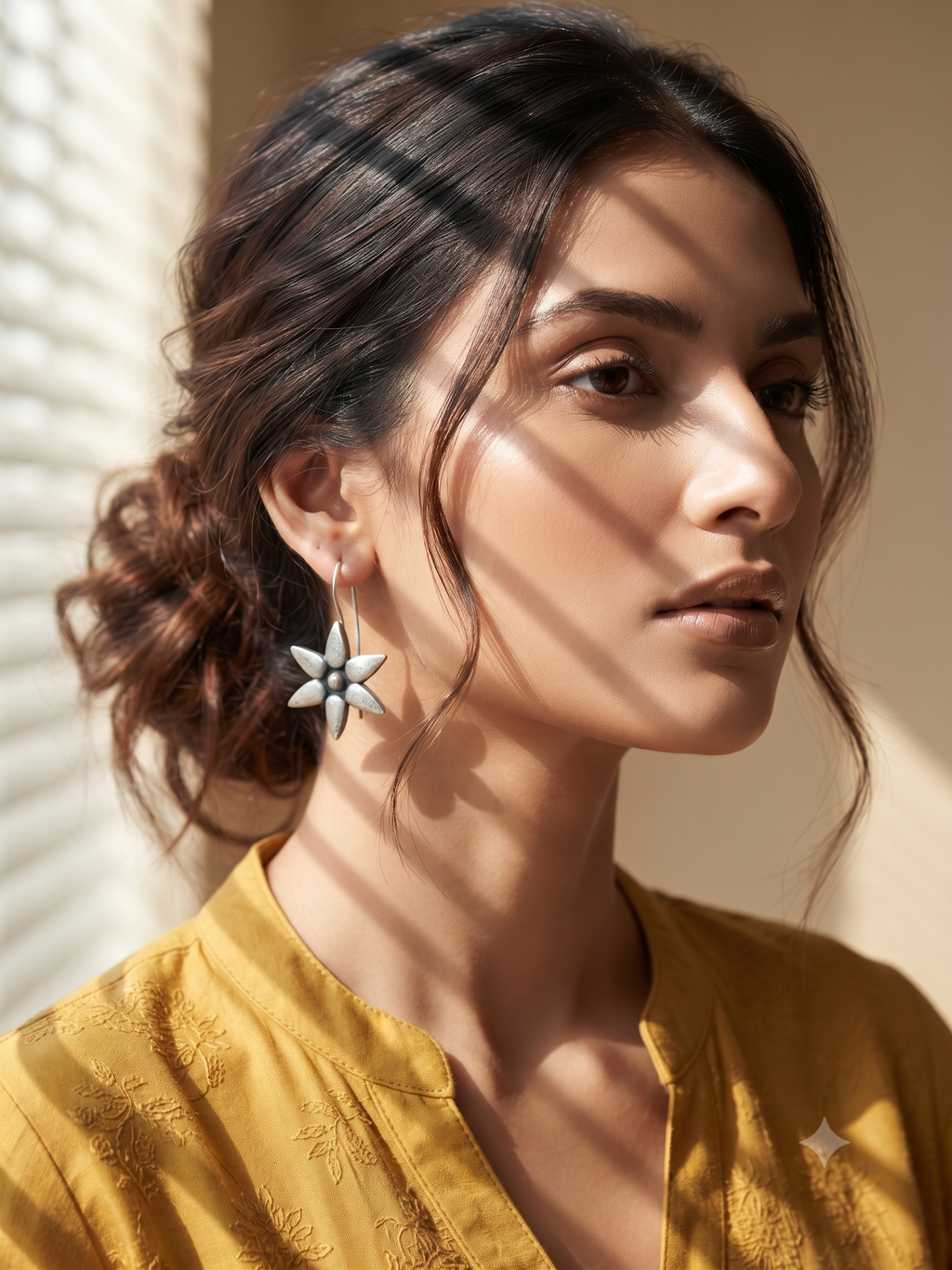 Silver Oxidized Flower Earring