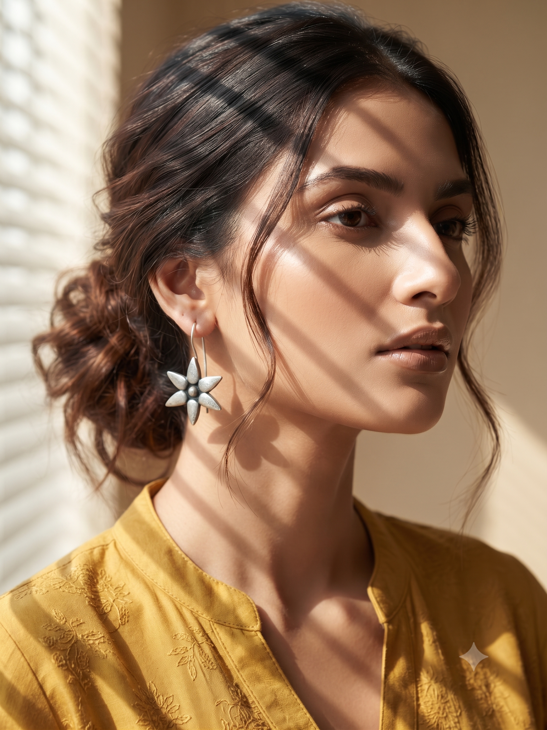Silver Oxidized Flower Earring