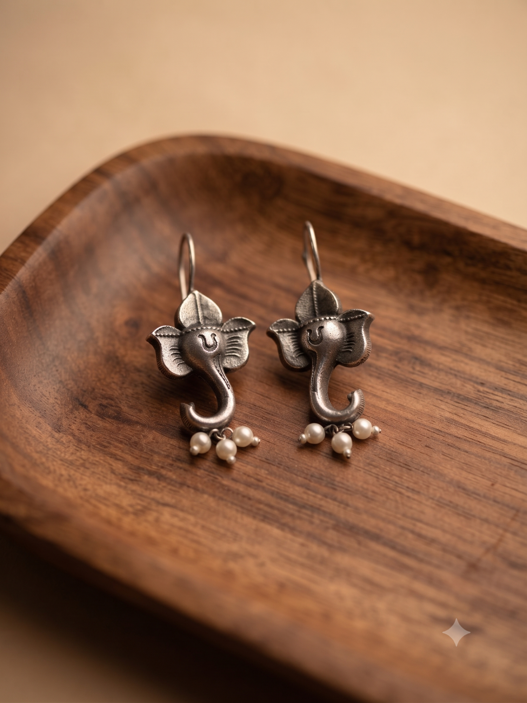 Silver Oxidized Ganesha Earring