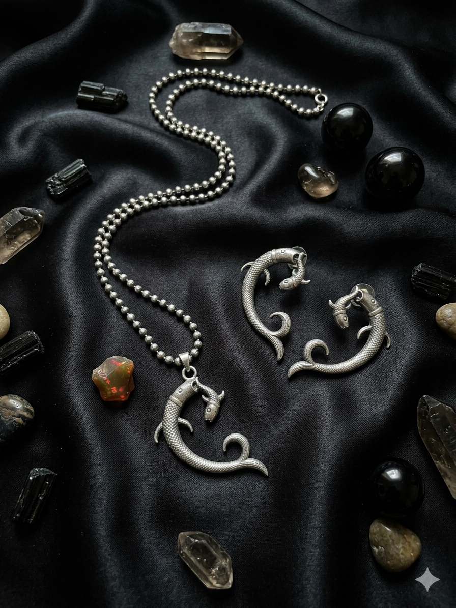 Oxidized Fish Necklace Set