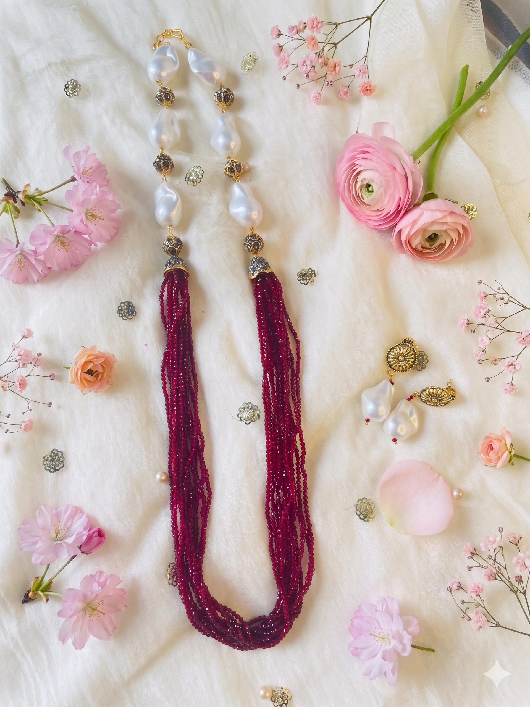 Pearl Beads Long Necklace Set