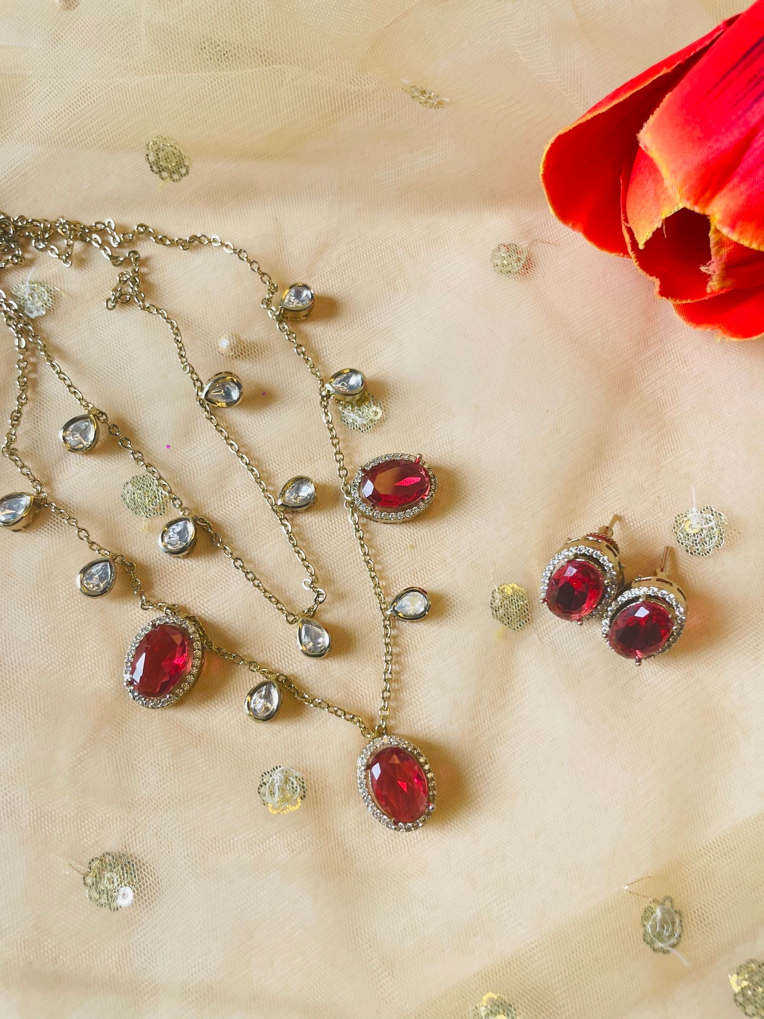 Multilayer Ruby Necklace Set