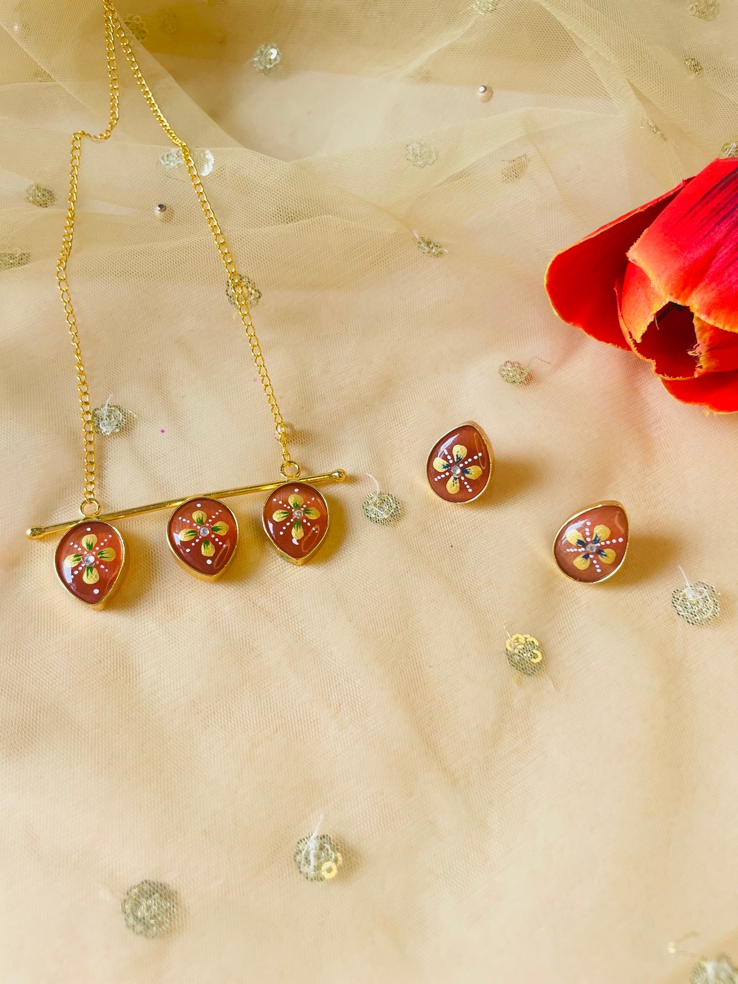 Monalisa Hand Painted Drop Necklace Set