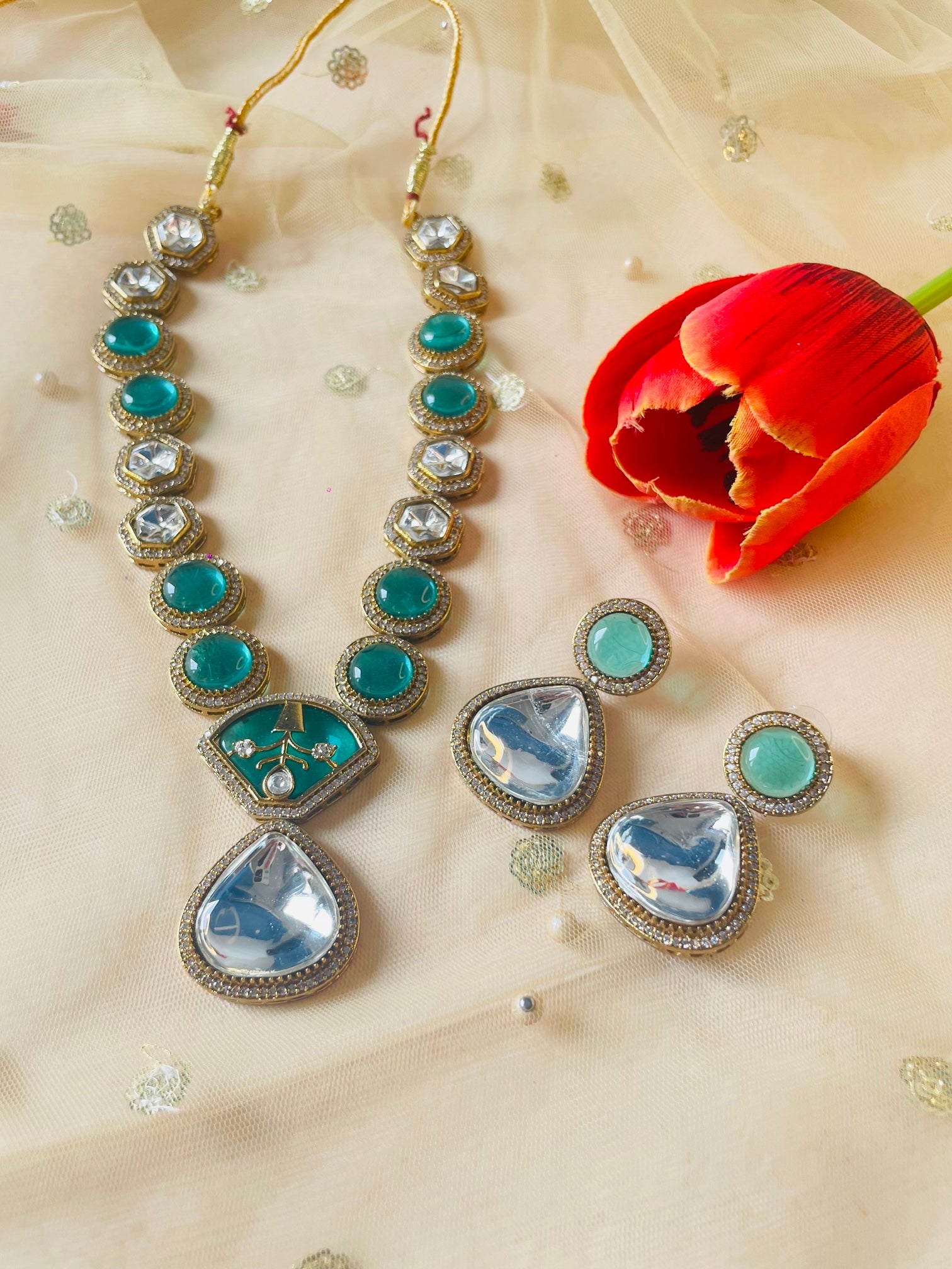 Green Moissanite Necklace Set