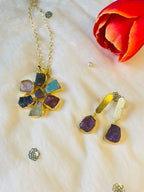Raw Stone Flower Necklace Set