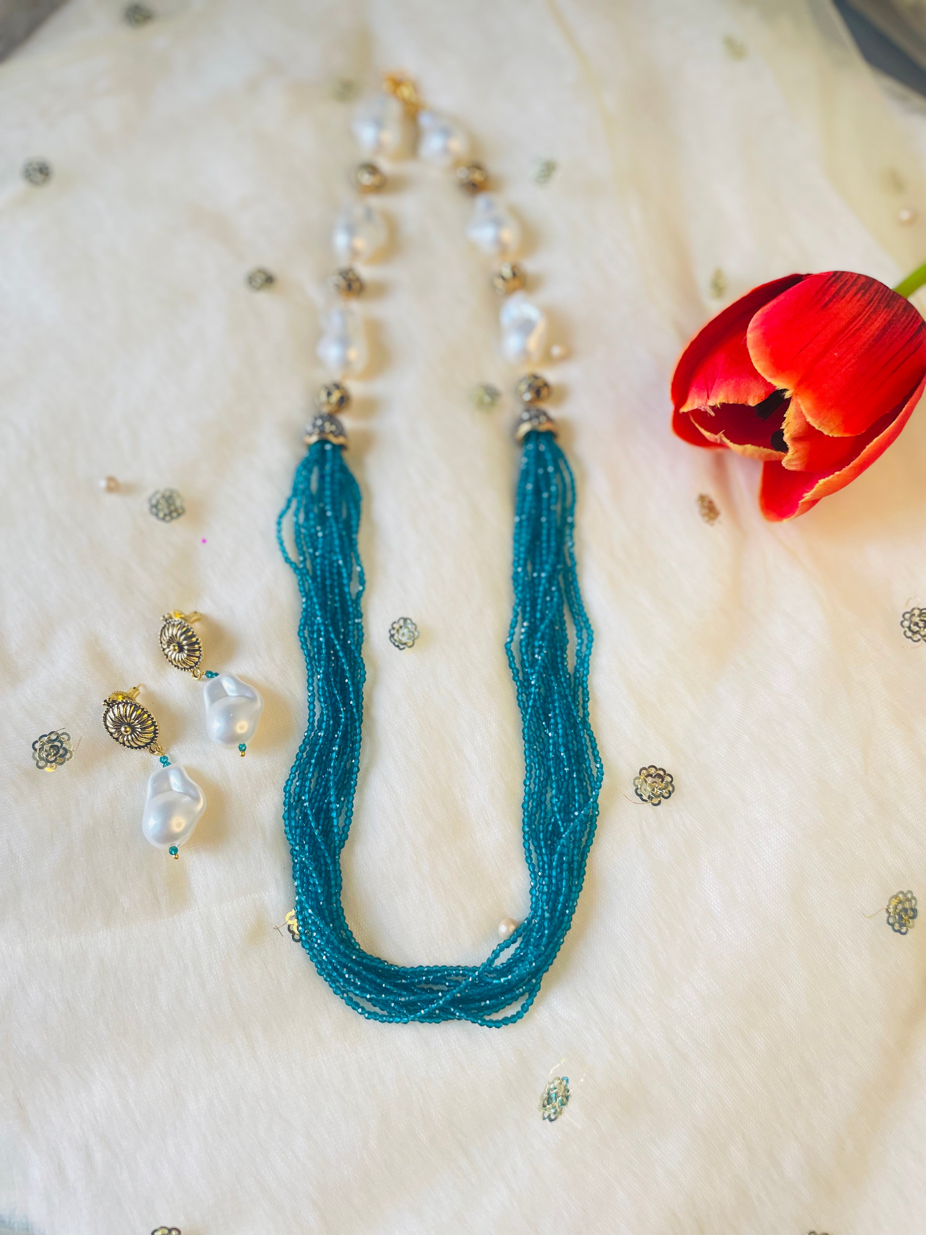 Pearl Beads Long Necklace Set