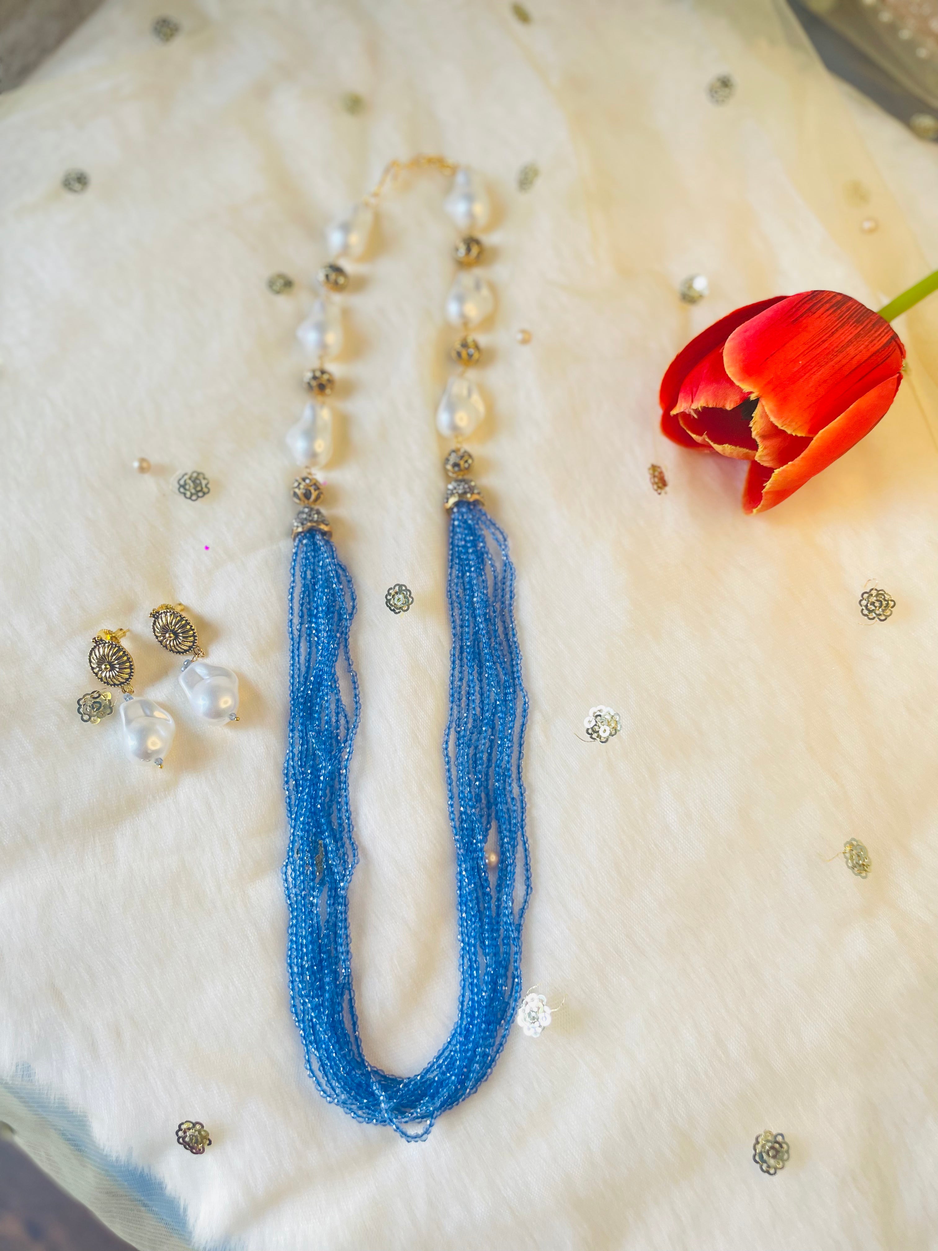 Pearl Beads Long Necklace Set