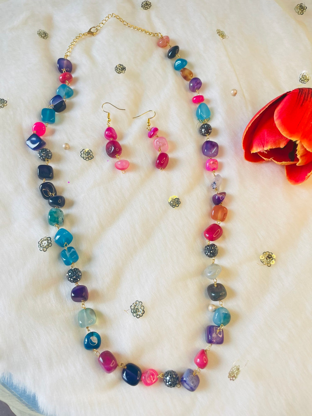 Colorful Beaded Gemstone Necklace Set