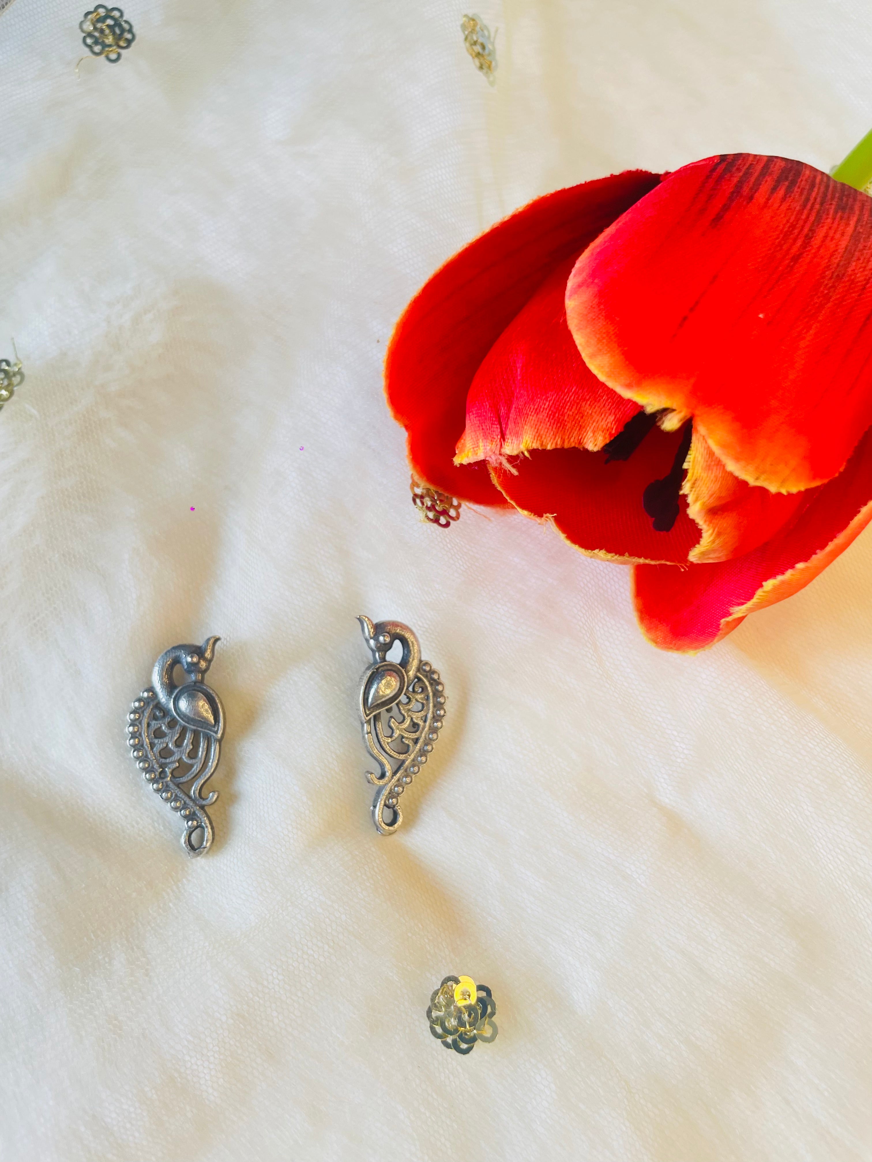 Silver Oxidized Peacock Stud