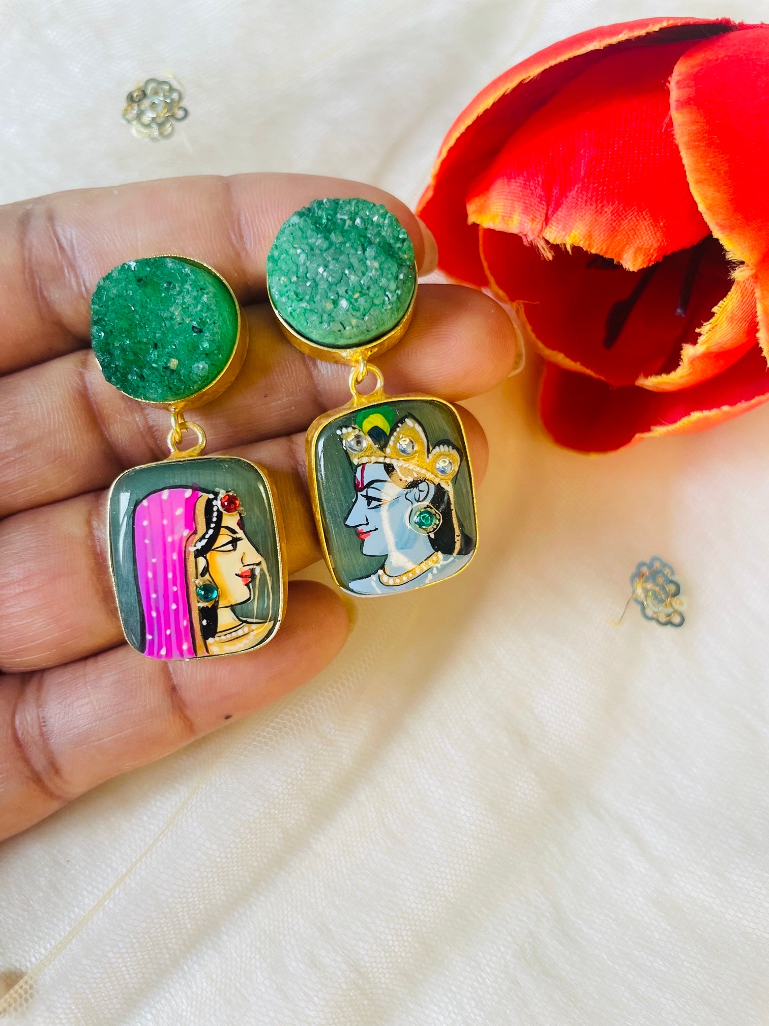 Tanjore Painted Stone Earring