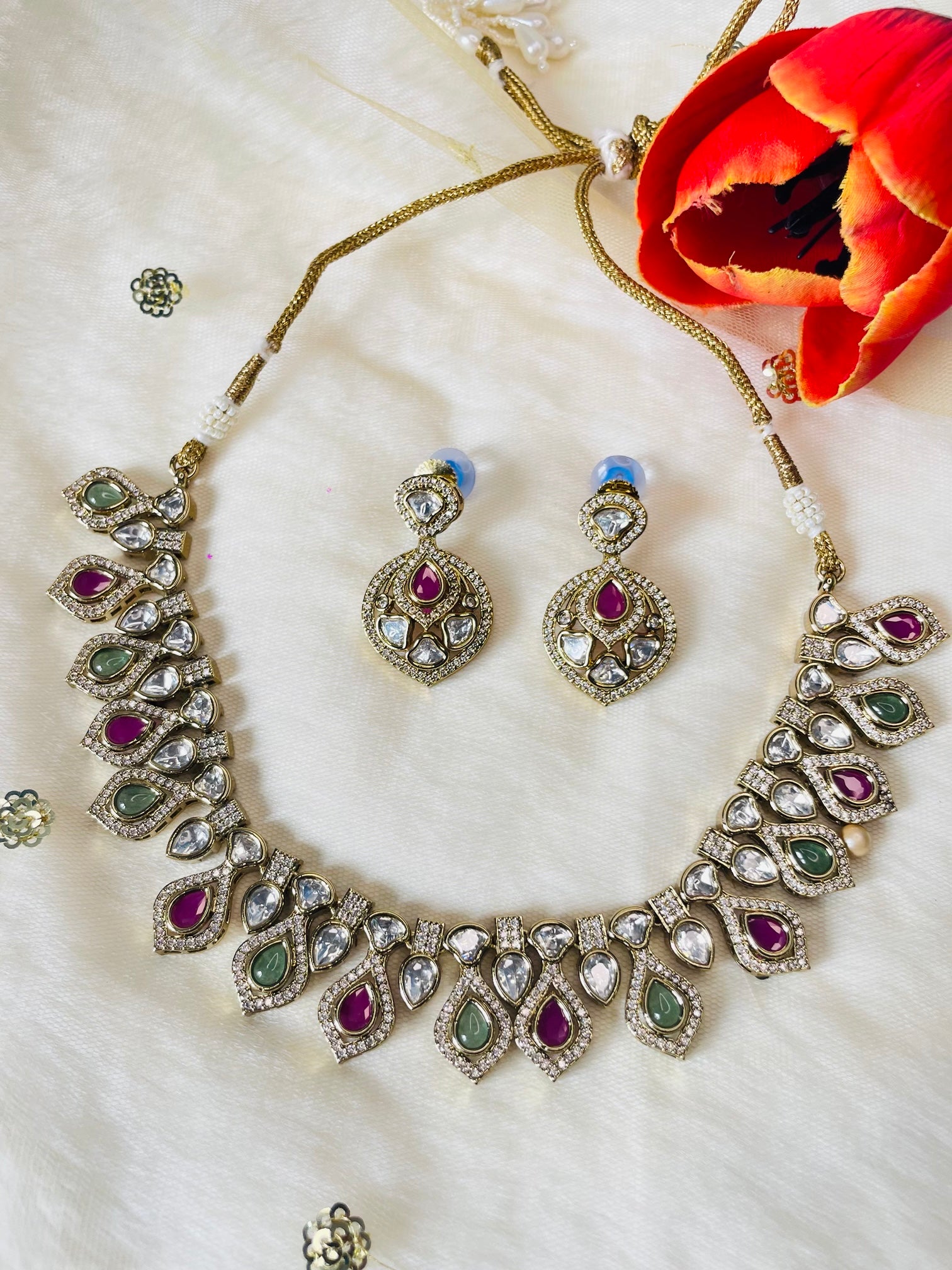 Premium Kundan Drop NecklaceSet