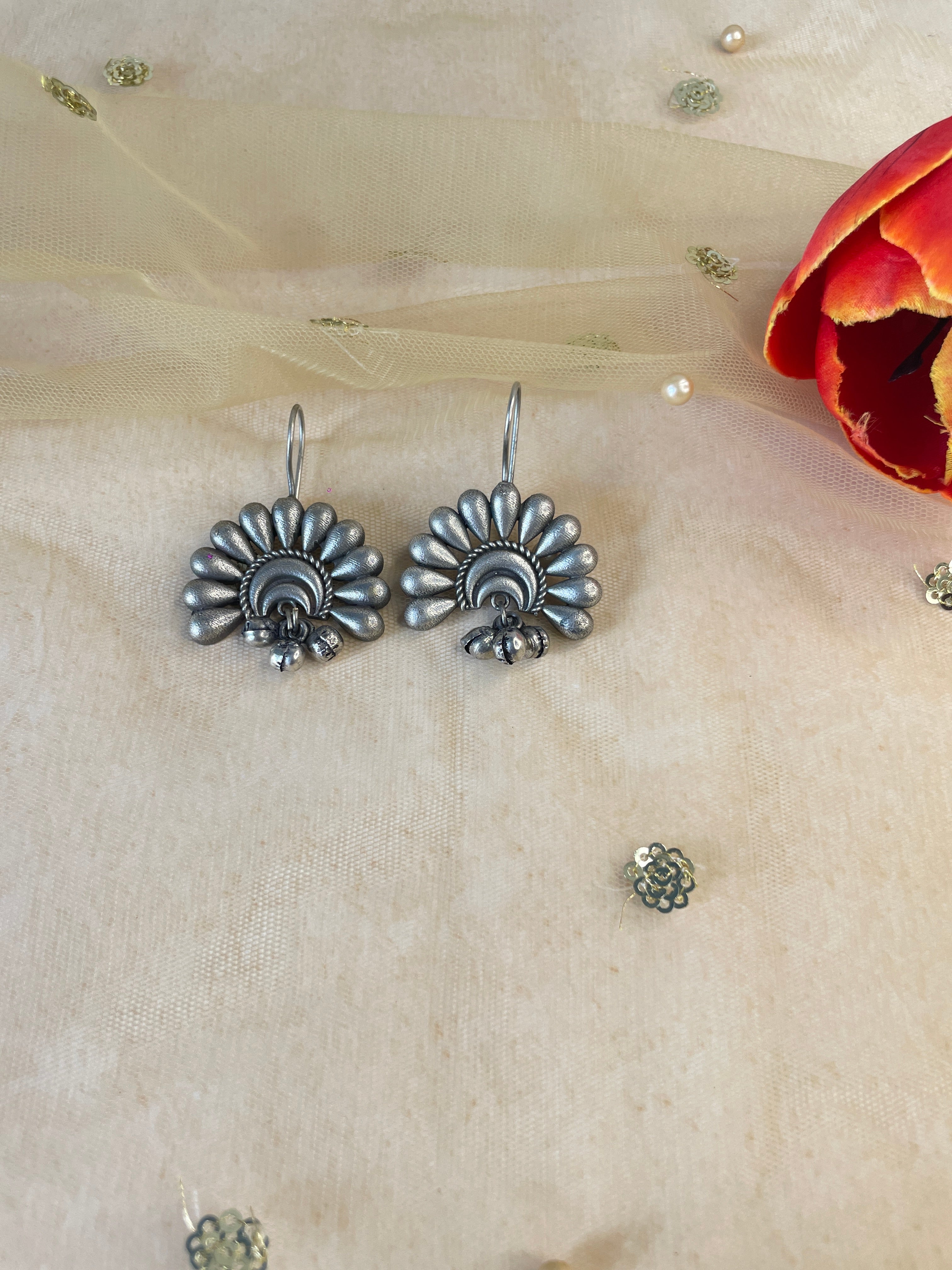 Silver Oxidized Peacock Earring