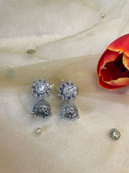 Silver Oxidized White and Purple Jhumka