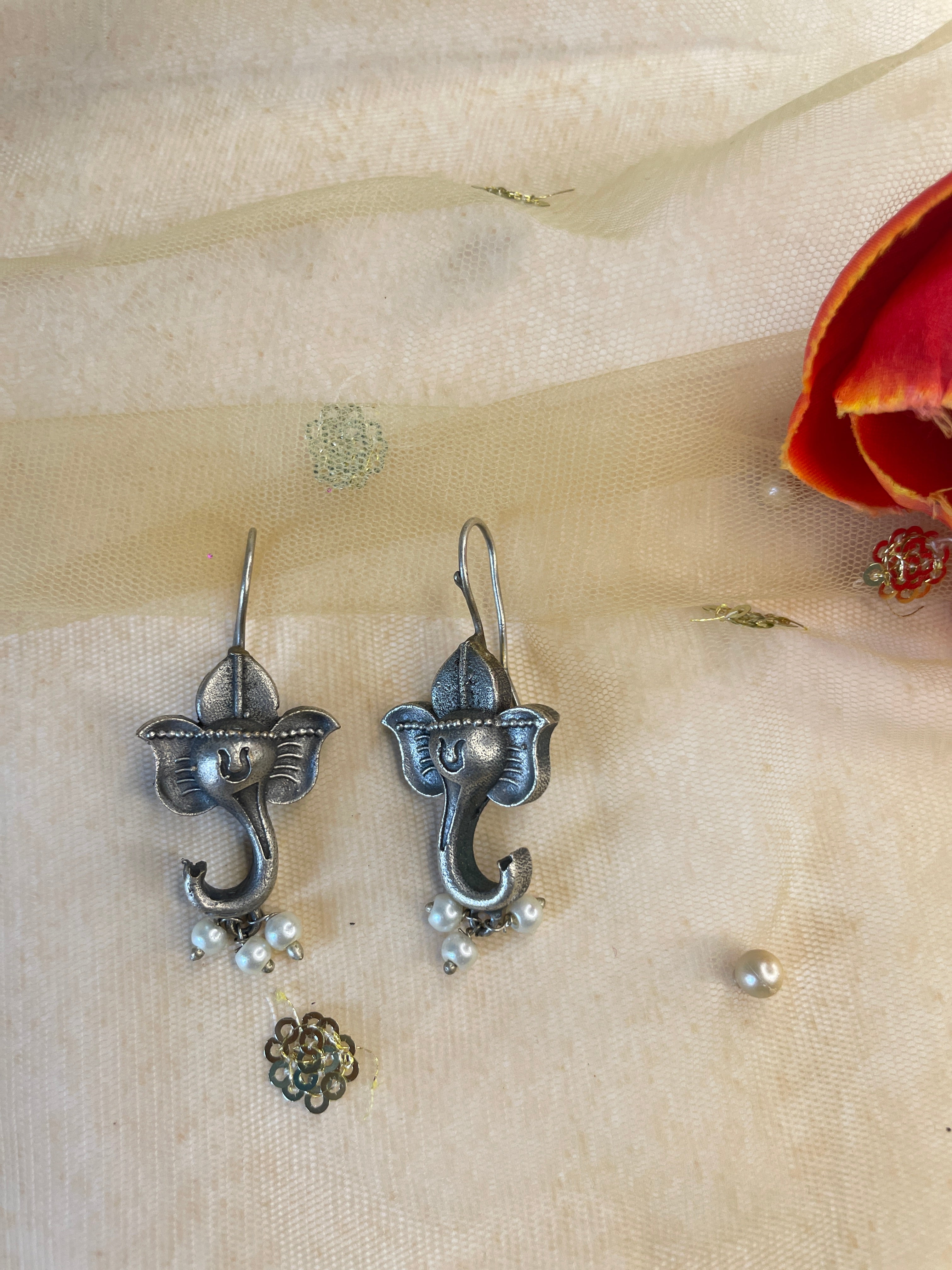 Silver Oxidized Ganesha Earring