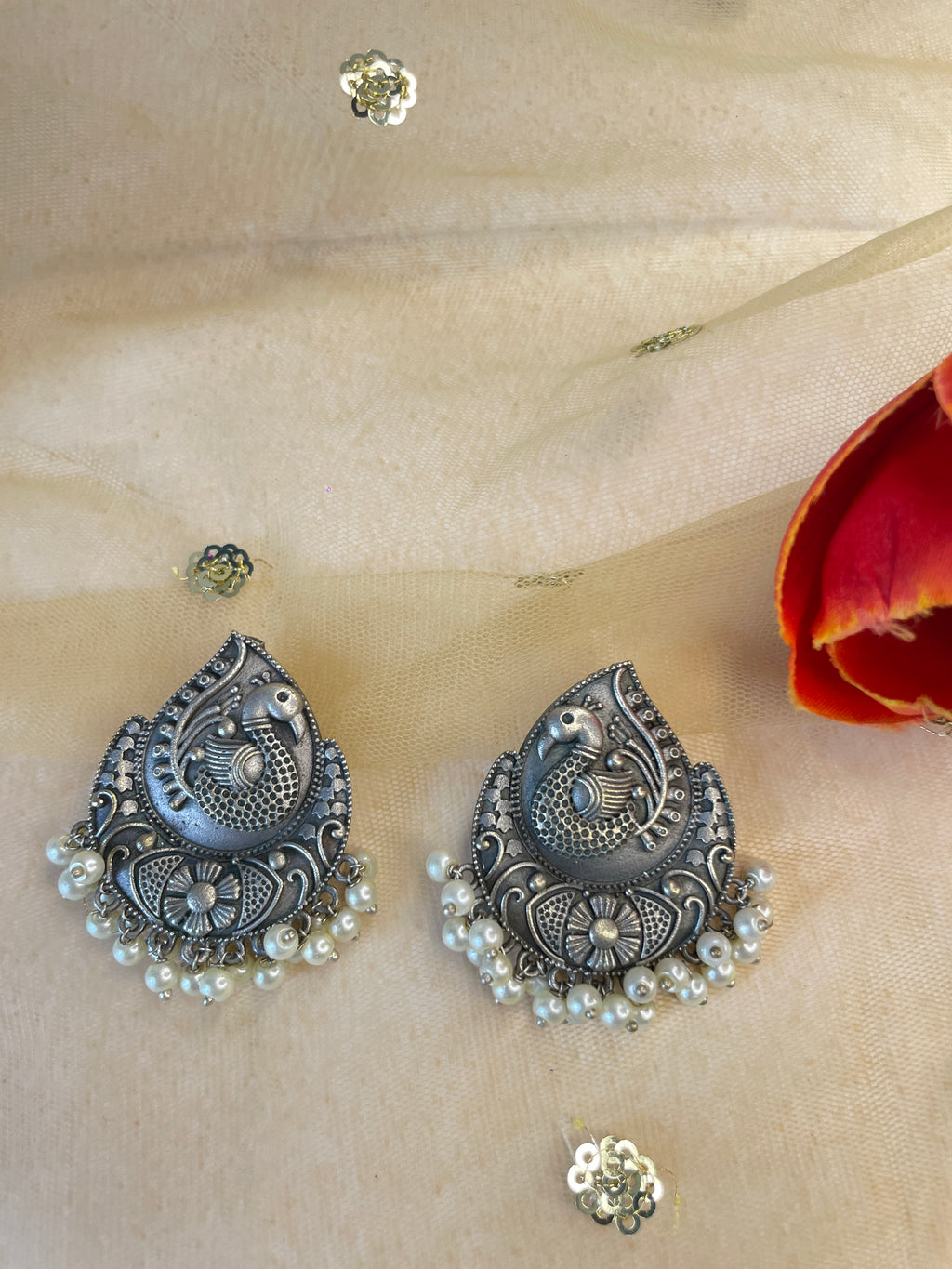 Silver Oxidized Big Stud Earring