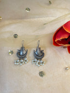 Silver Oxidized Peacock Pearl Earring