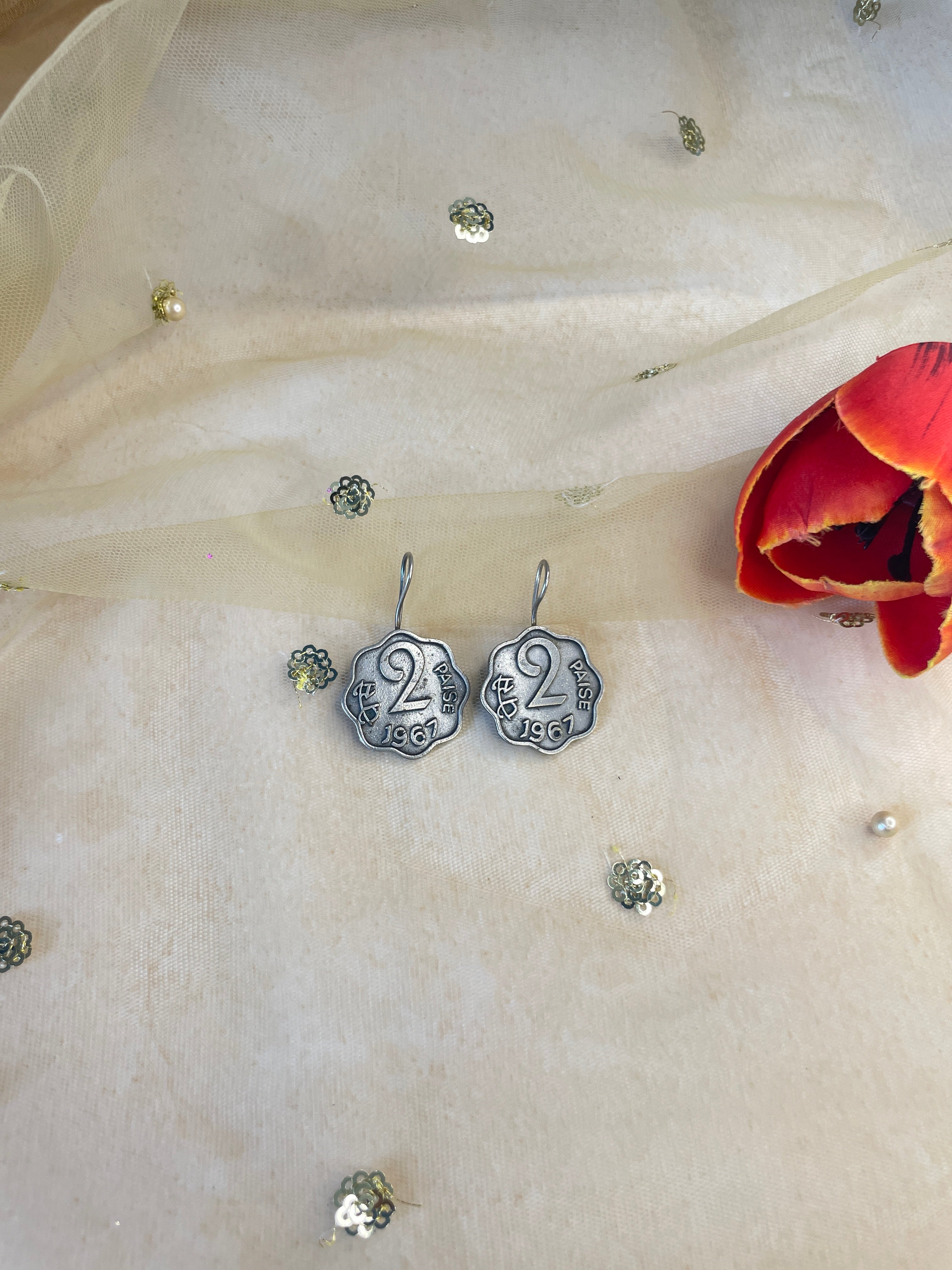 Silver Oxidized Coin Earring