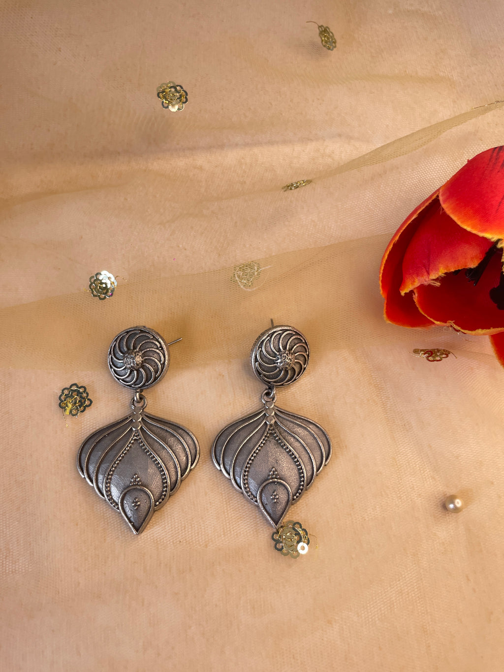 Silver Oxidized Big Drop Earring