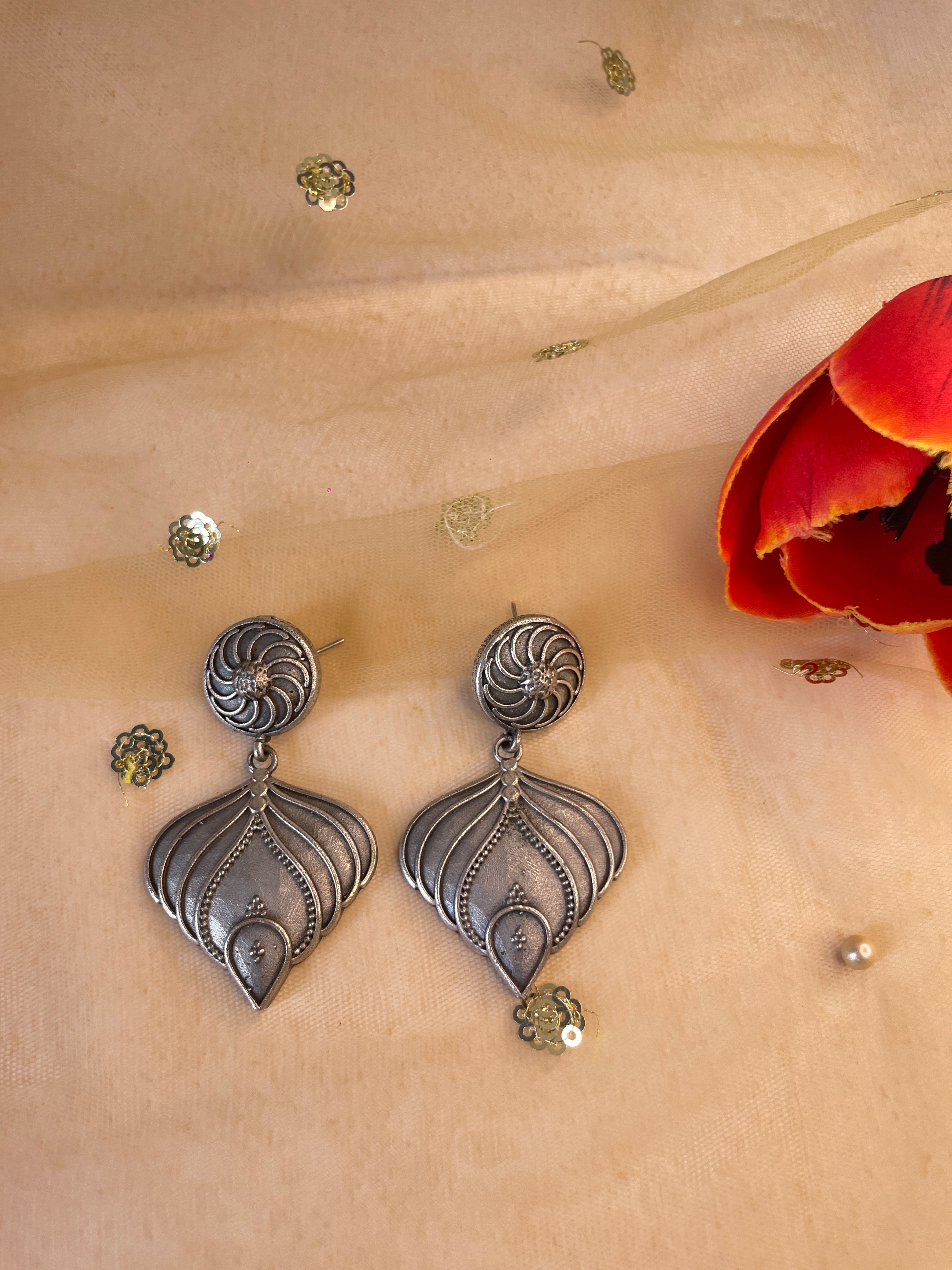 Silver Oxidized Big Drop Earring