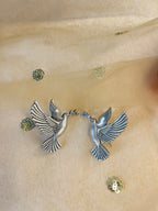 Silver Oxidized Bird Earring