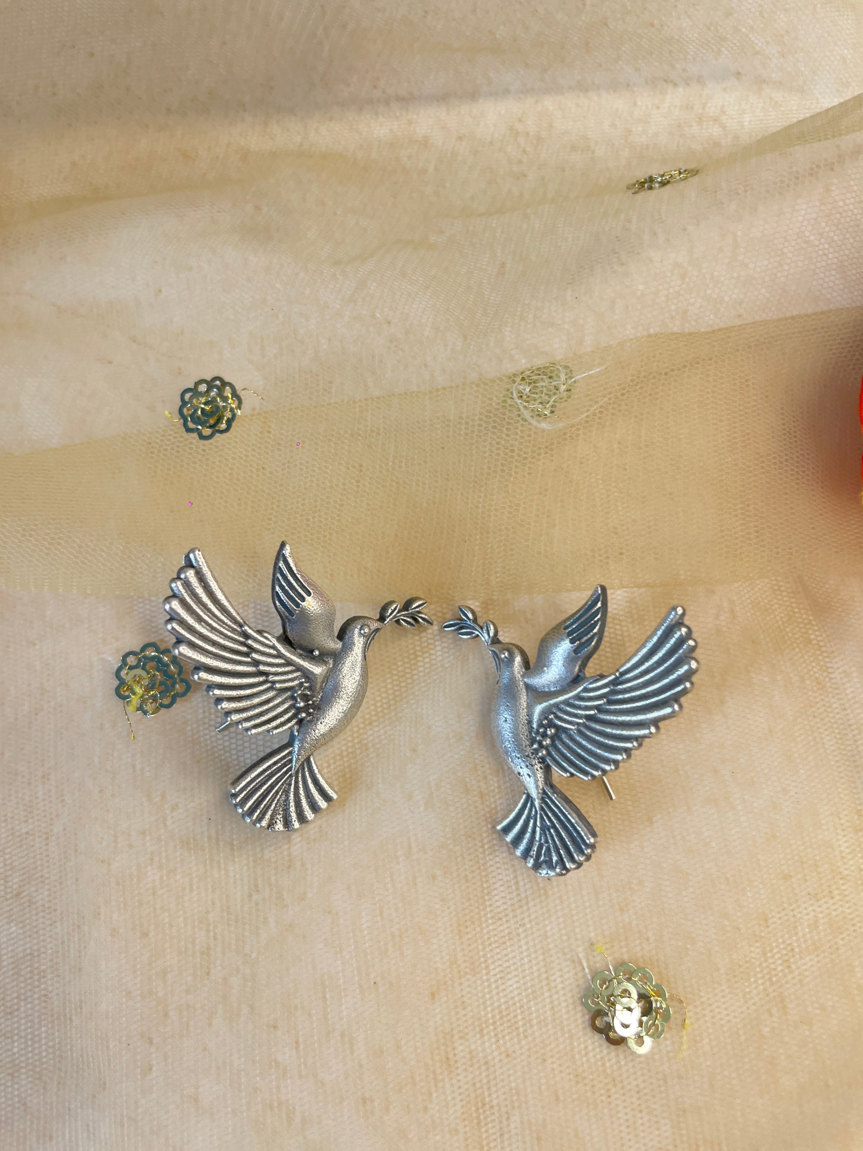 Silver Oxidized Bird Earring