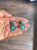 Silver Oxidized Bird Stone Earring