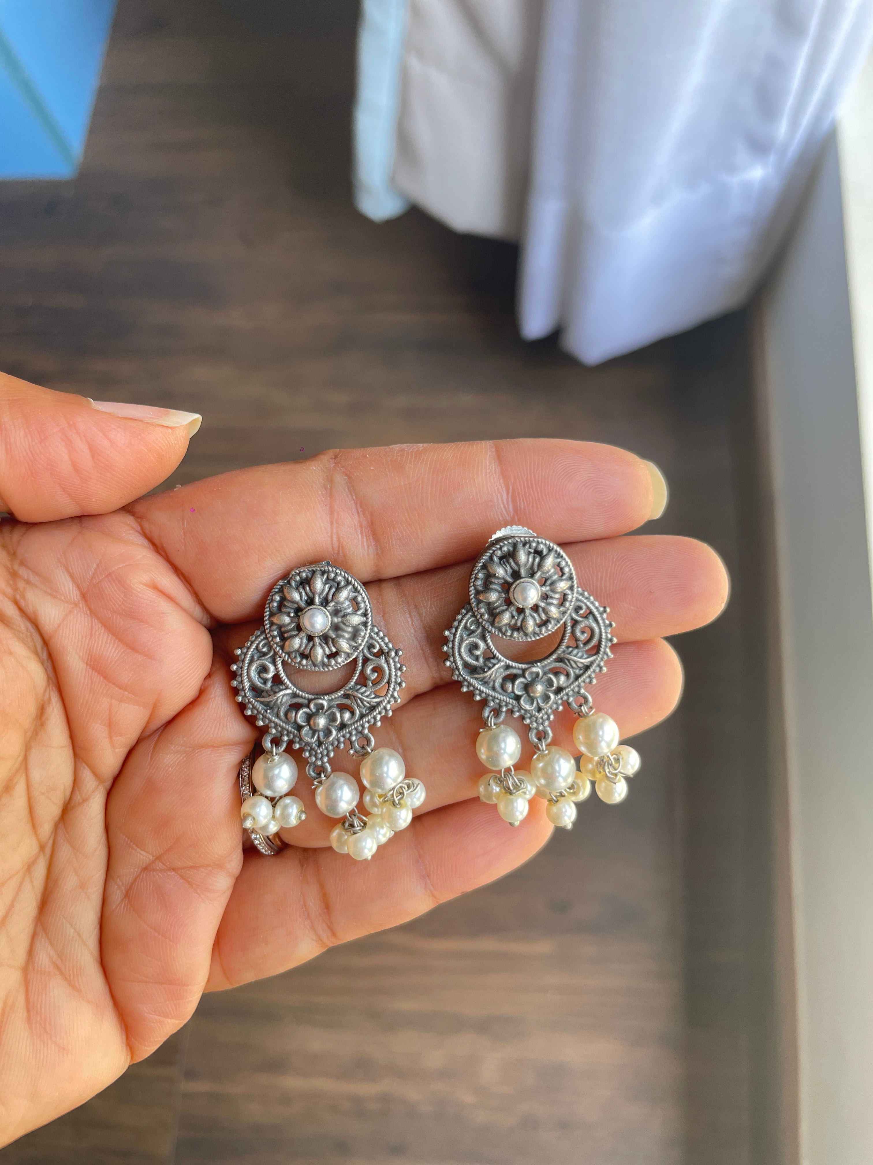Silver Oxidized Drop Earring