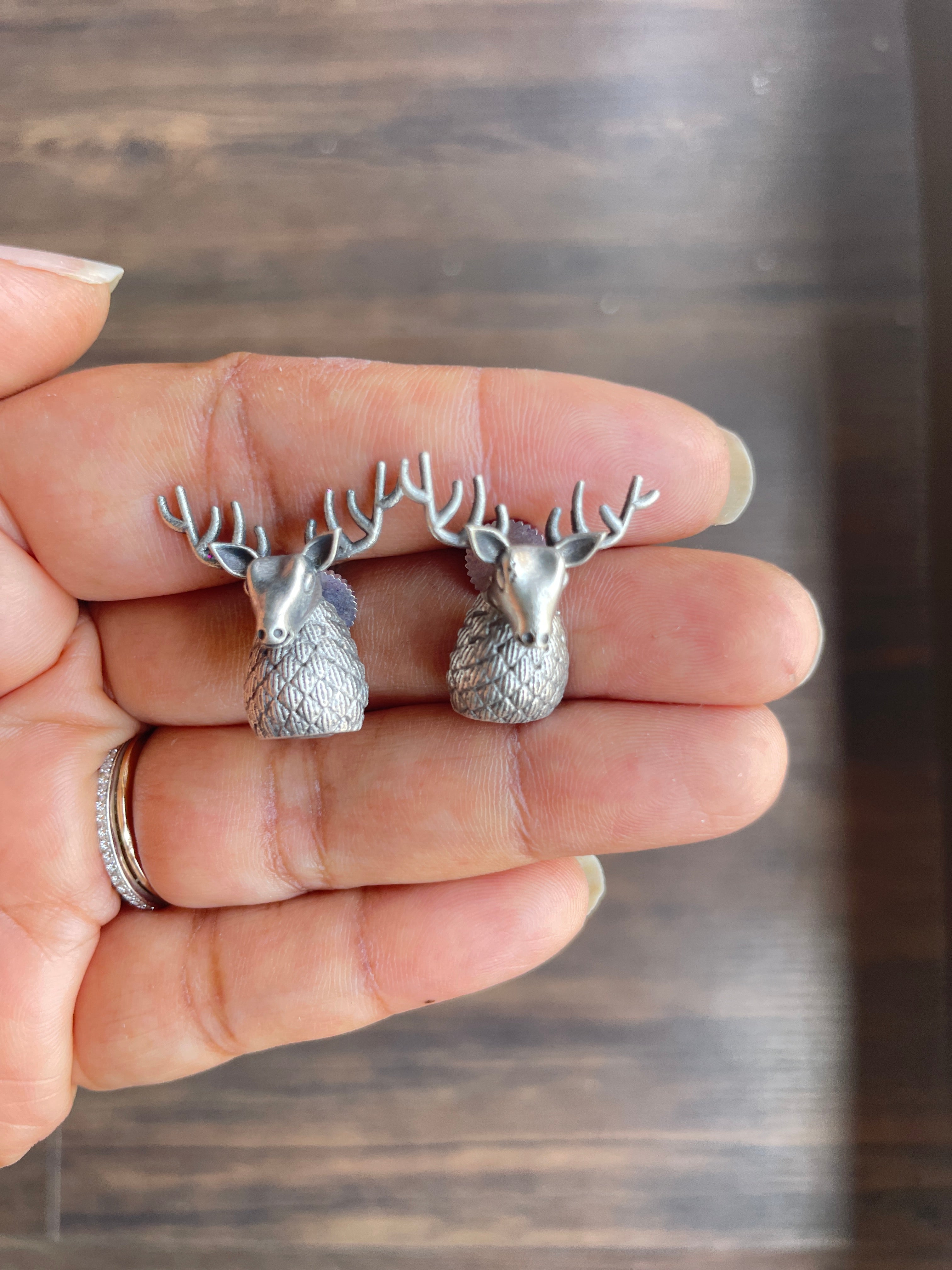 Silver Oxidized Deer Stud
