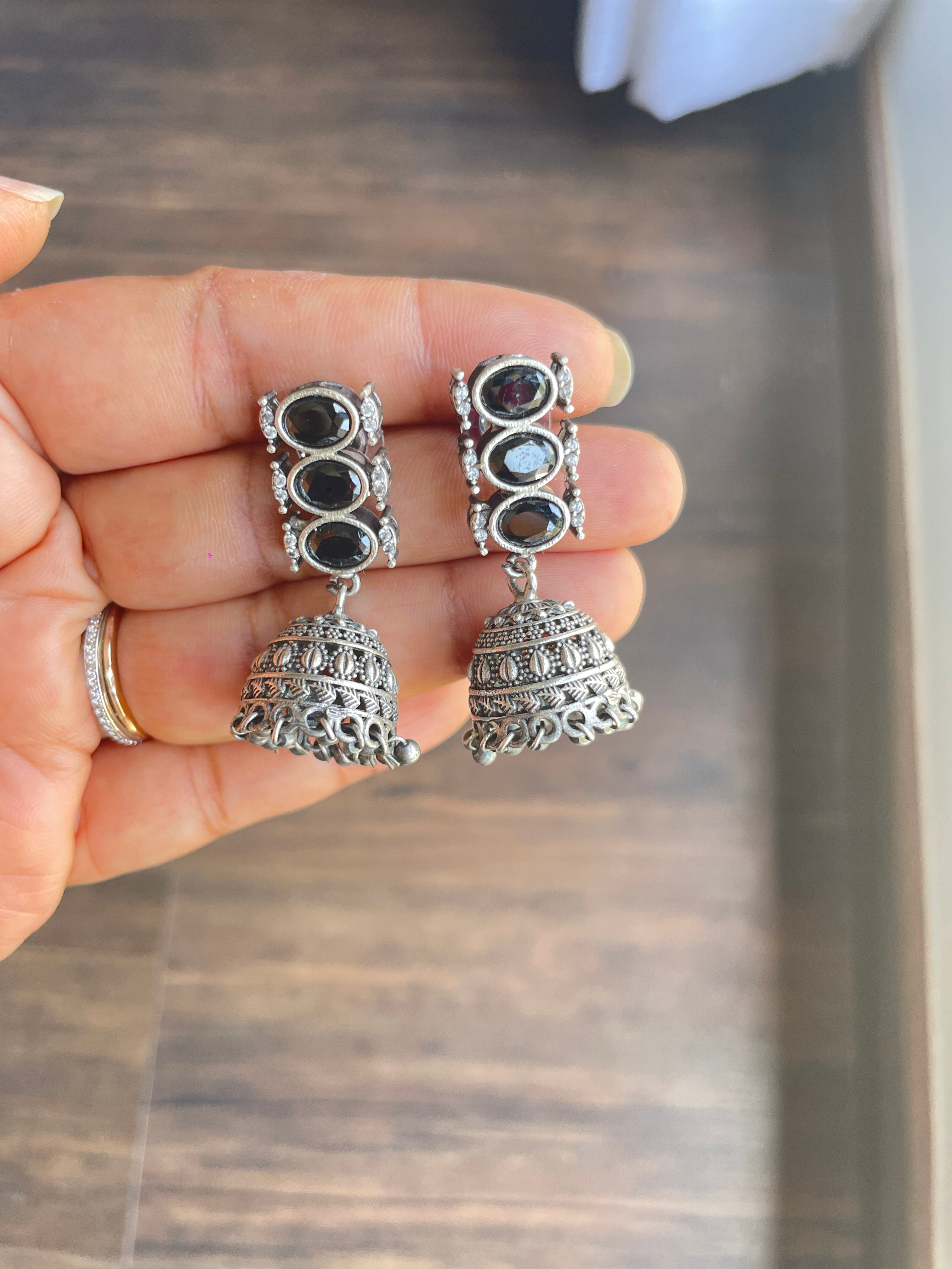 Silver Oxidized Black Drop Jhumka