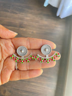 Silver Oxidized Red and Green Earring