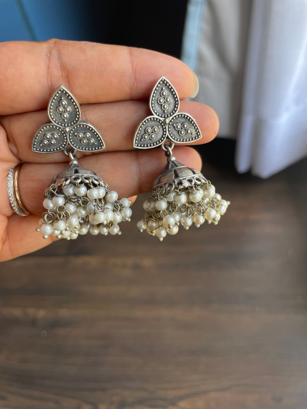 Silver Oxidized Pearl Jhumka
