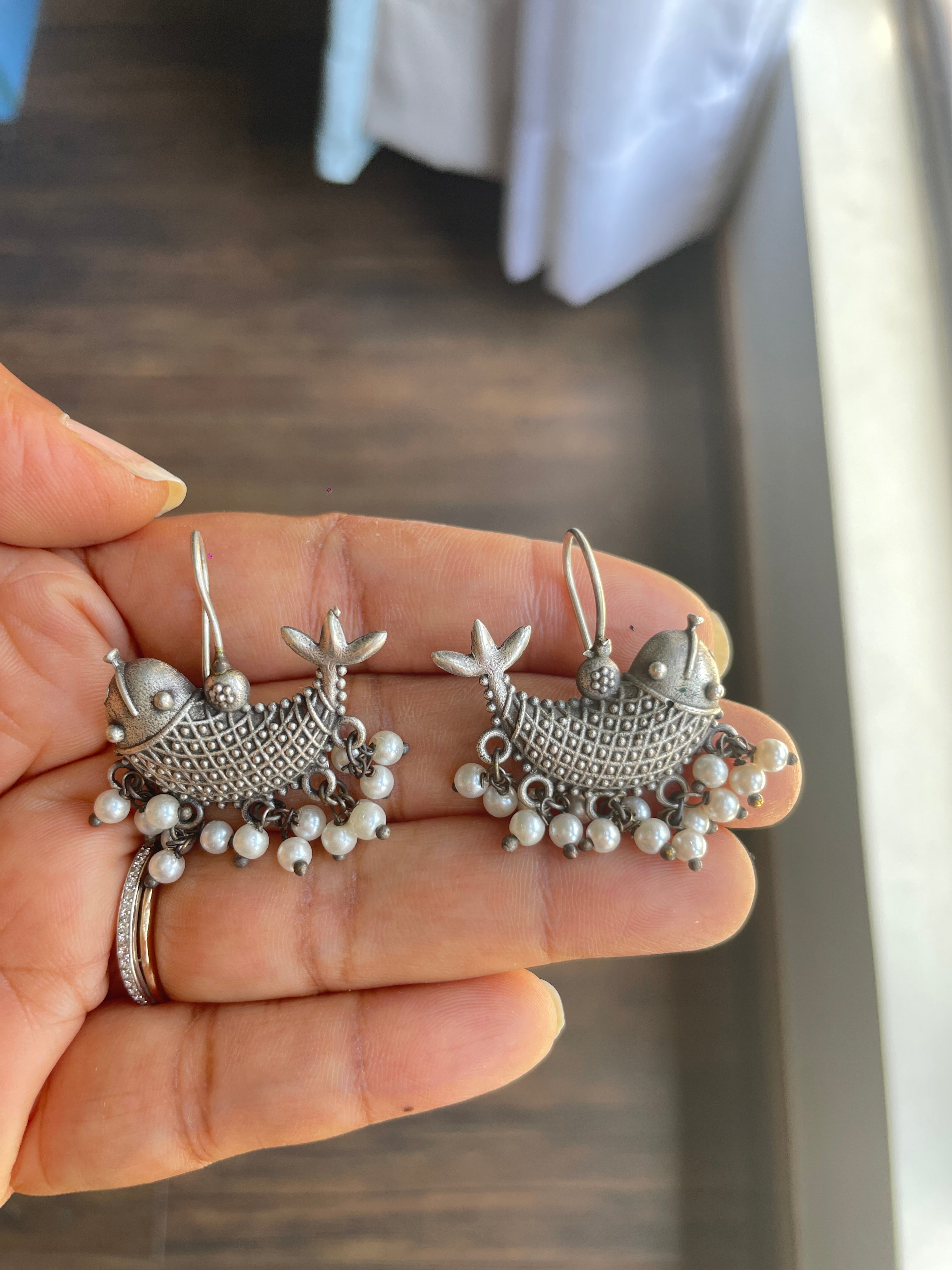Silver Oxidized Fish Drop