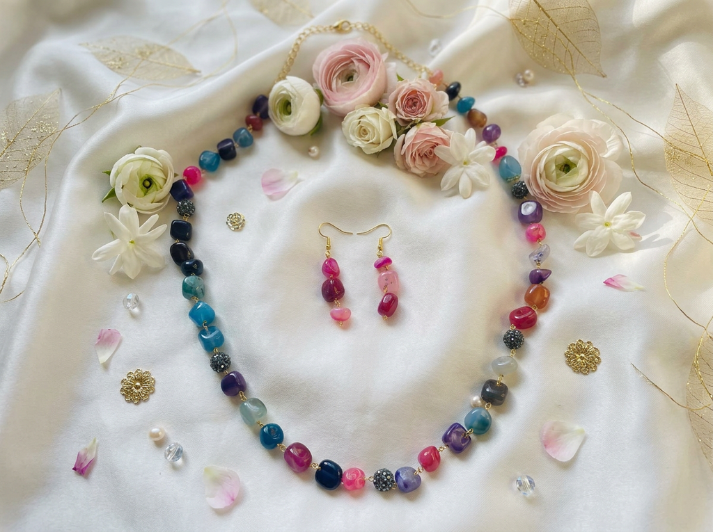 Colorful Beaded Gemstone Necklace Set